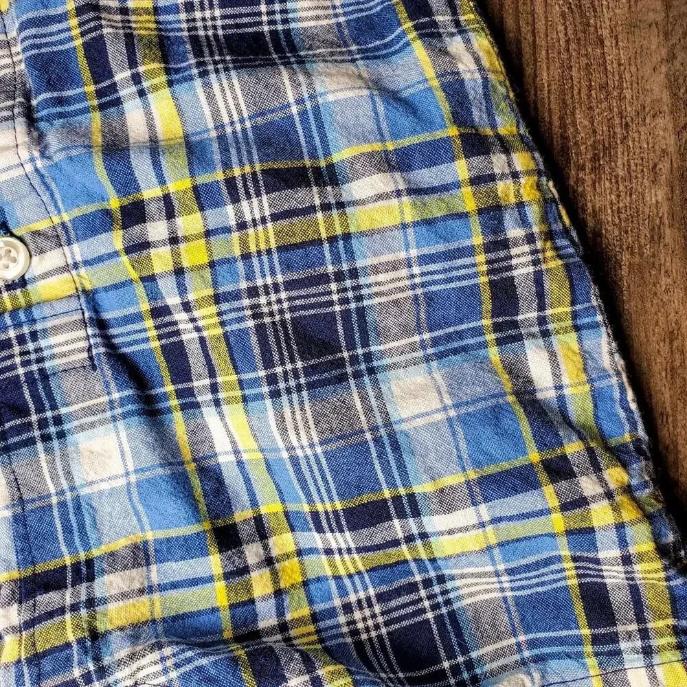 Carter's Baby Boy Size 6m Blue Yellow Plaid Romper Shortall 100% Cotton EUC